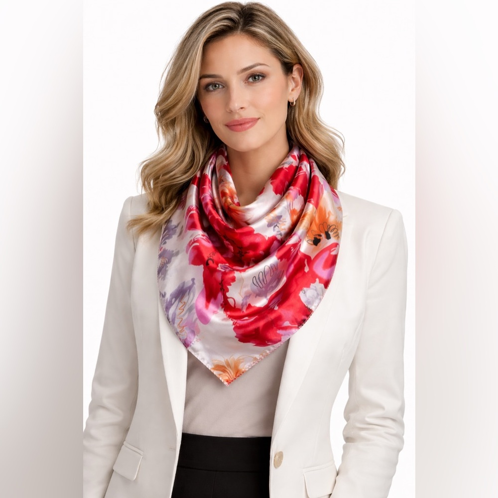 Elegant Floral Print Square Scarf multicolored unbranded 19X20 inches approx